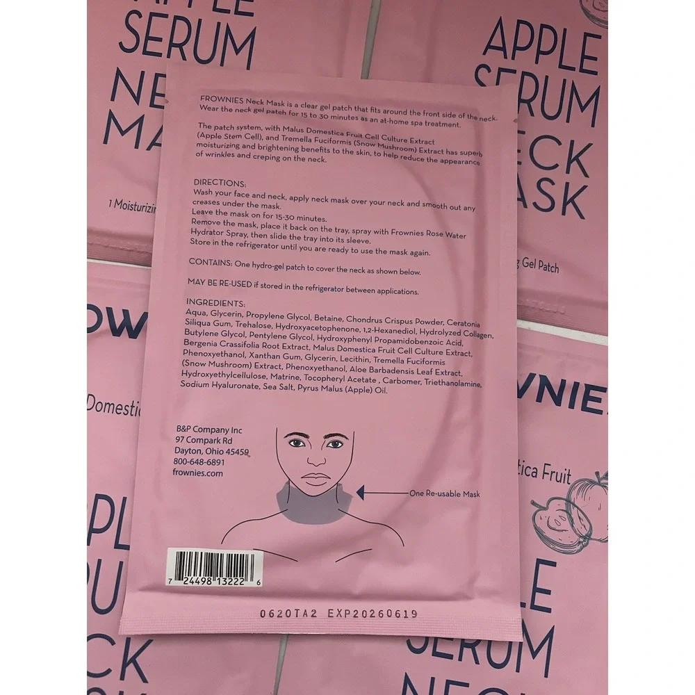 Frownies Apple Serum Neck Mask 6 Moisturizing Gel Patches  Exp 6/2026